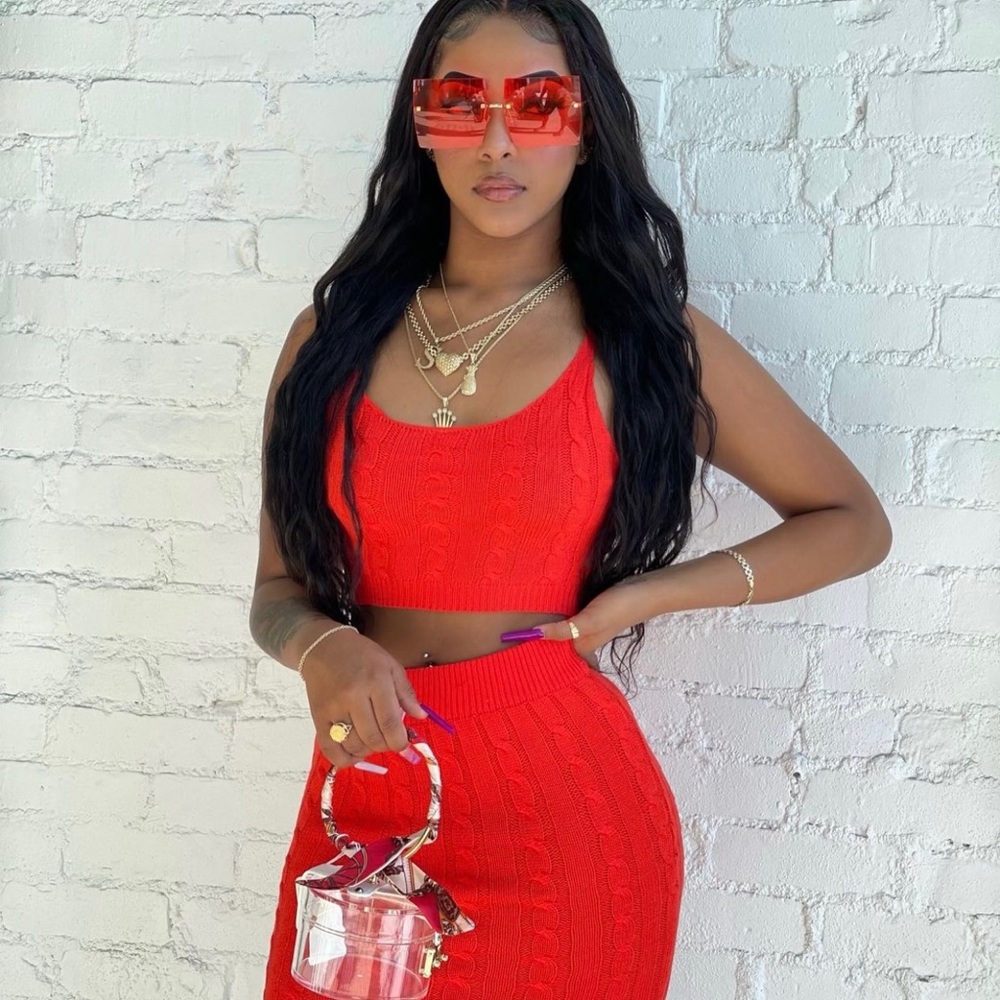2 piece crop top skirt set